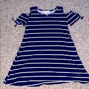 blue dress with white stripes